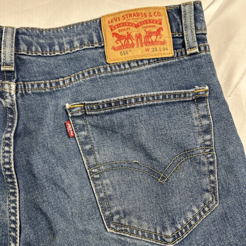 Levi's 514 Jeans Mens 33x34 Blue Denim Straight Fit Workwear Skater Medium Wash - Picture 7 of 11